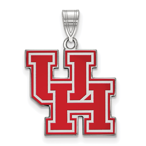 Sterling Silver 3/4in University of Houston UH Enamel Pendant