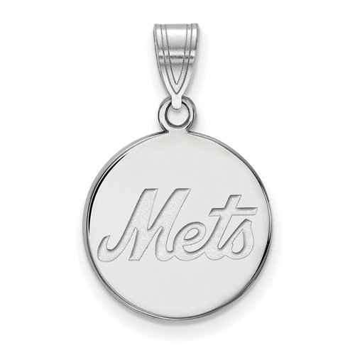 10kt White Gold 5/8in New York Mets Disc Pendant