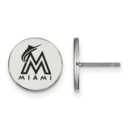 Sterling Silver Miami Marlins Small Enamel Post Earrings