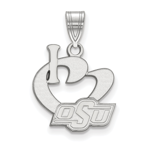 Sterling Silver 5/8in I Love Oklahoma State University Logo Pendant