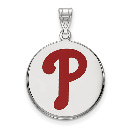 Sterling Silver 3/4in Round Philadelphia Phillies Enamel Pendant