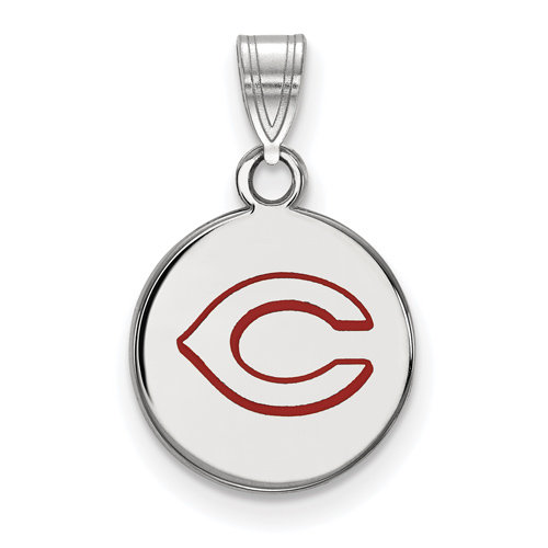Sterling Silver 1/2in Cincinnati Reds CR Round Enamel Pendant