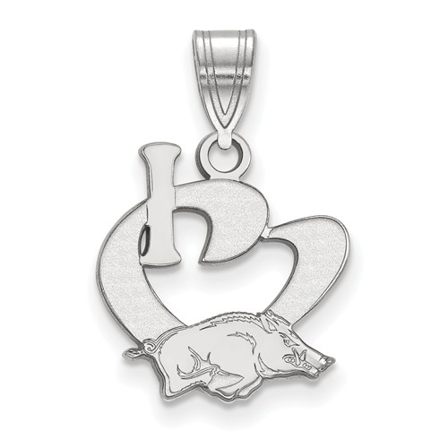 Sterling Silver 3/4in I Love University of Arkansas Pendant