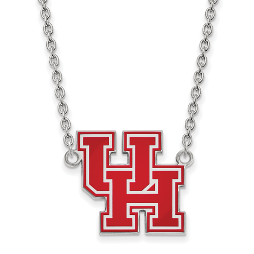 Sterling Silver 3/4in University of Houston UH Enamel 18in Necklace