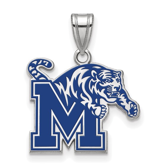 Sterling Silver University of Memphis Tigers Logo Enamel Pendant 3/4in