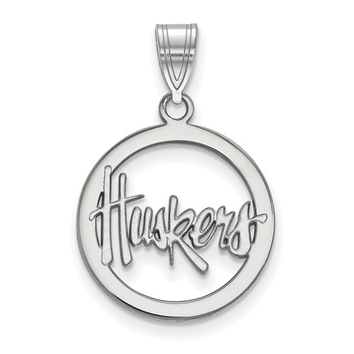 Sterling Silver 5/8in University of Nebraska Huskers Pendant in Circle