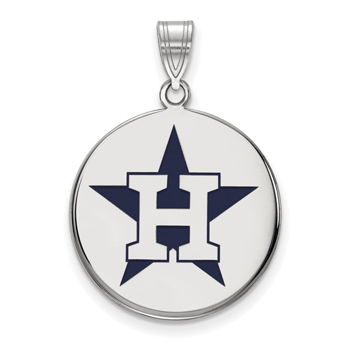 Sterling Silver 3/4in Round Houston Astros Enamel Pendant