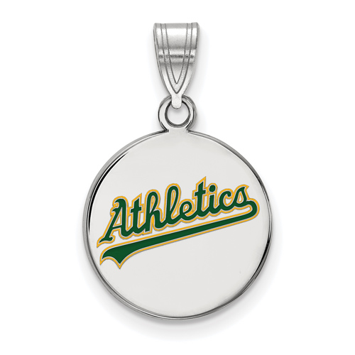 Sterling Silver 5/8in Round Oakland A's Enamel Pendant