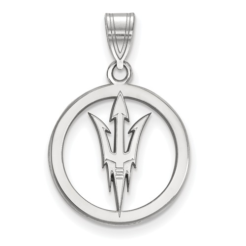 Arizona State University Pitchfork Circle Pendant Sterling Silver