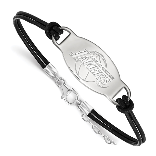 Sterling Silver Los Angeles Lakers Leather Bracelet