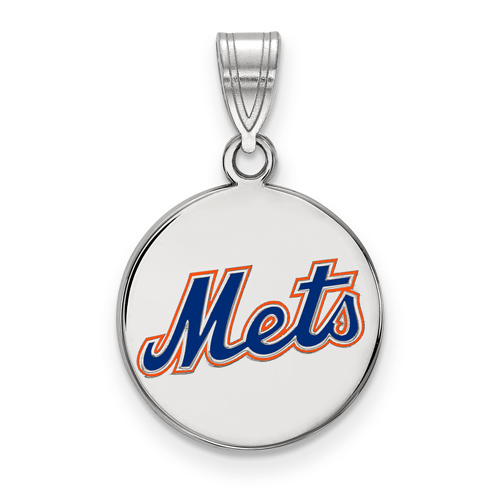 Sterling Silver 5/8in New York Mets Enamel Disc Pendant
