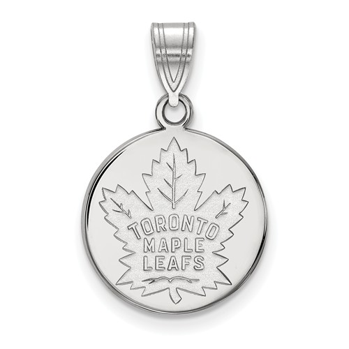 14k White Gold Toronto Maple Leafs Round Pendant 5/8in