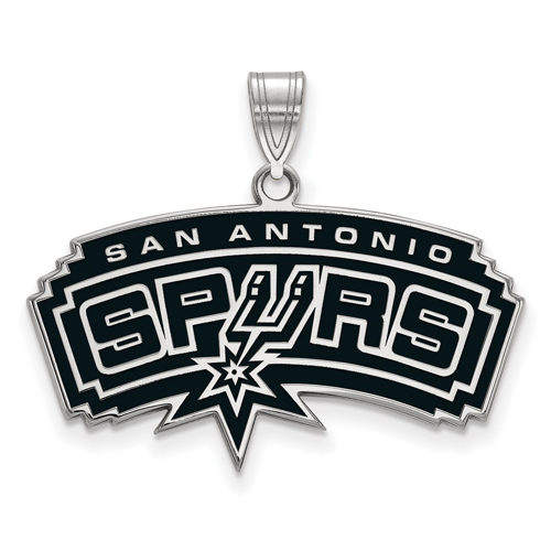 Sterling Silver 1in San Antonio Spurs Arched Enamel Pendant