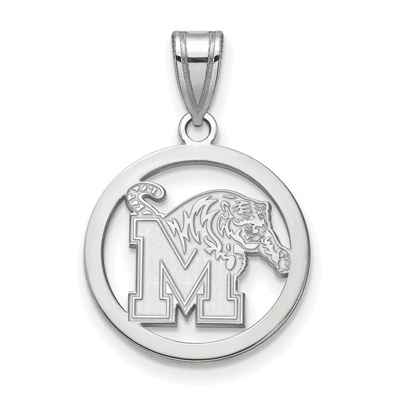 Sterling Silver University of Memphis Tigers Circle Pendant 3/4in