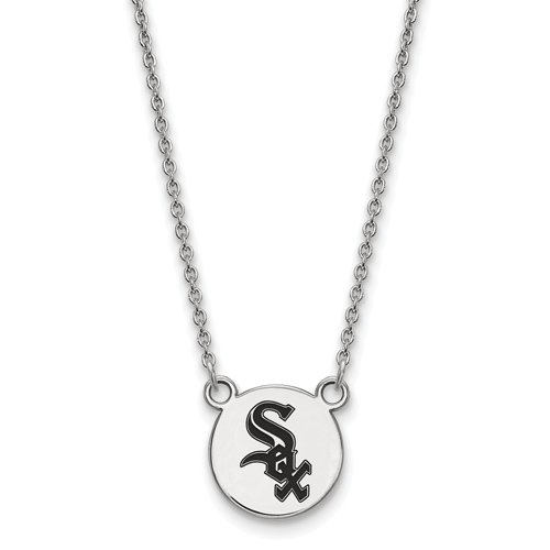 Silver 1/2in Chicago White Sox Enamel Disc Pendant on 18in Chain