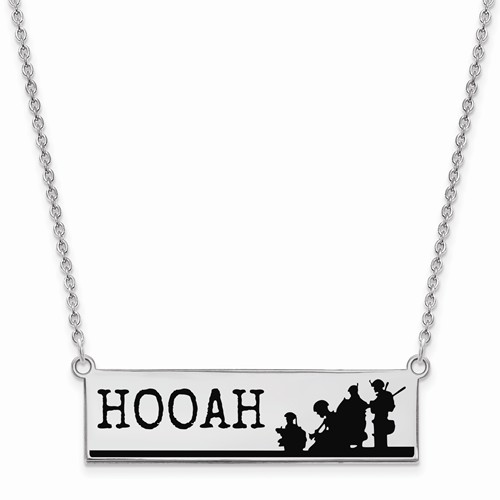 Sterling Silver United States Army HOOAH Bar Necklace 18in