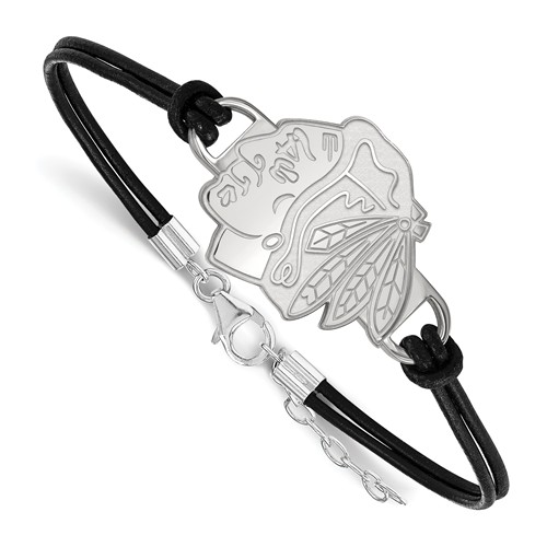 Chicago Blackhawks Leather Bracelet Sterling Silver