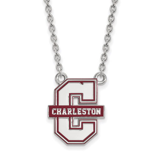 College of Charleston Enamel Pendant on 18in Chain Sterling Silver