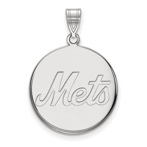 14kt White Gold 3/4in New York Mets Disc Pendant