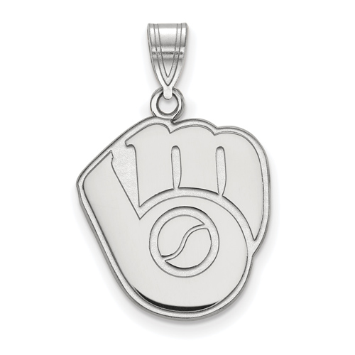 14k White Gold 5/8in Milwaukee Brewers Glove Logo Pendant