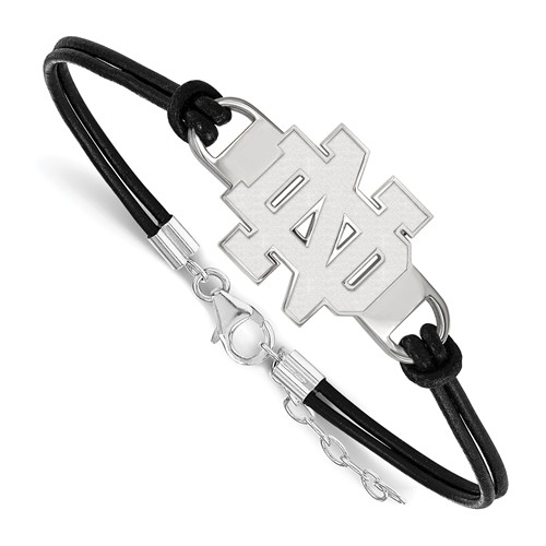 Sterling Silver 7in University of Notre Dame Leather Bracelet