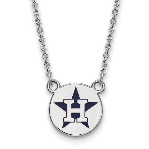 Sterling Silver 1/2in Houston Astros Enamel Pendant on 18in Chain
