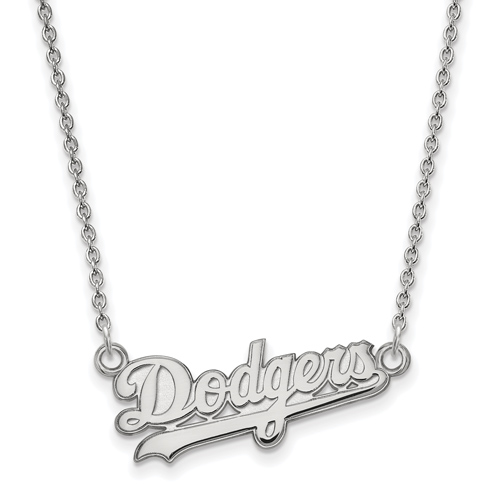 14k White Gold 3/8in Dodgers Pendant on 18in Chain