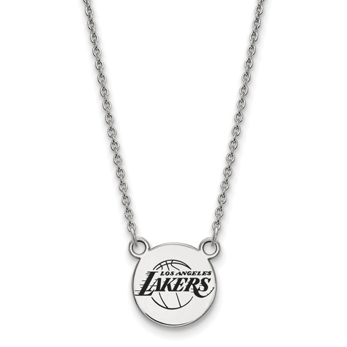Sterling Silver 1/2in Los Angeles Lakers Enamel Pendant on 18in Chain