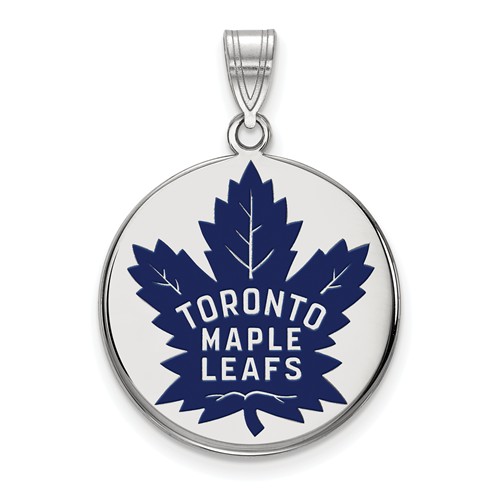 Sterling Silver Toronto Maple Leafs Enamel Round Pendant 3/4in