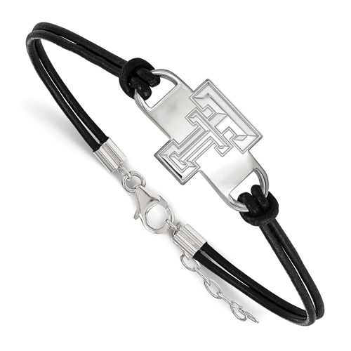 Sterling Silver Texas Tech University Leather Bracelet Small Center