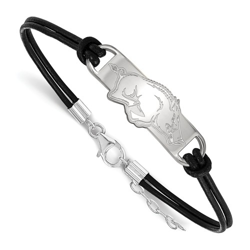 Sterling Silver 7in Univ. of Arkansas Leather Bracelet Large Center