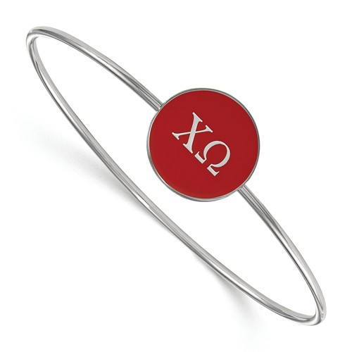 Sterling Silver Red Enamel Chi Omega Slip-on Bangle Bracelet 7in