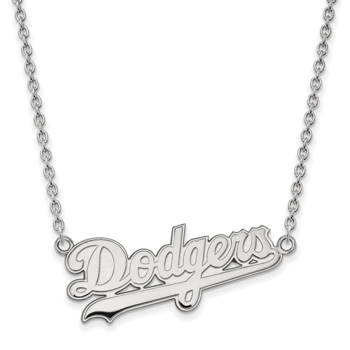 14k White Gold 5/8in Dodgers Pendant on 18in Chain