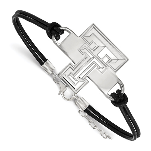 Sterling Silver Texas Tech University Leather Bracelet Large Center