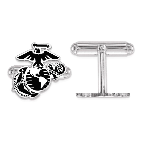 Sterling Silver Black Epoxy USMC Eagle Globe and Anchor Cuff Links