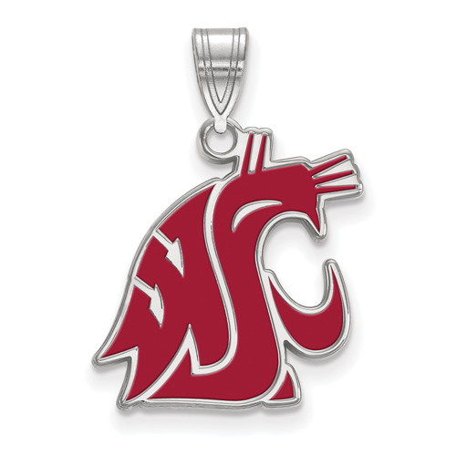 Silver 3/4in Washington State University Cougar Head Enamel Pendant