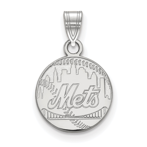 14kt White Gold 1/2in New York Mets Baseball Skyline Pendant