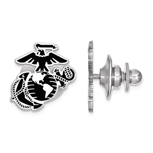 Sterling Silver Black Epoxy USMC Eagle Globe and Anchor Lapel Pin