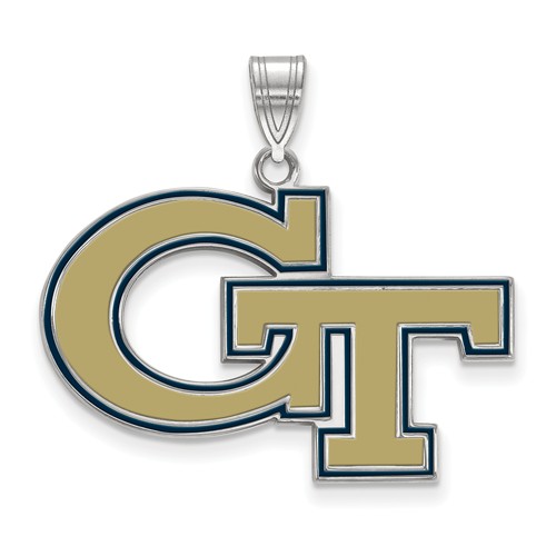 Sterling Silver Georgia Tech GT Enamel Pendant 7/8in