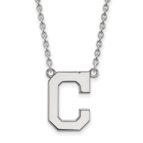 10k White Gold Cleveland Indians Pendant on 18in Chain