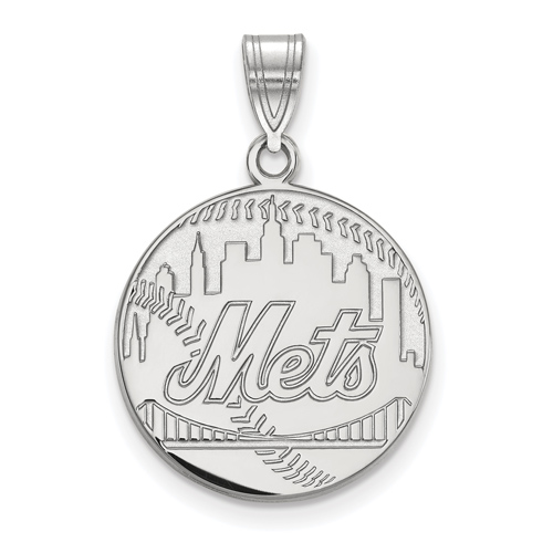 Sterling Silver 3/4in New York Mets Baseball Skyline Pendant
