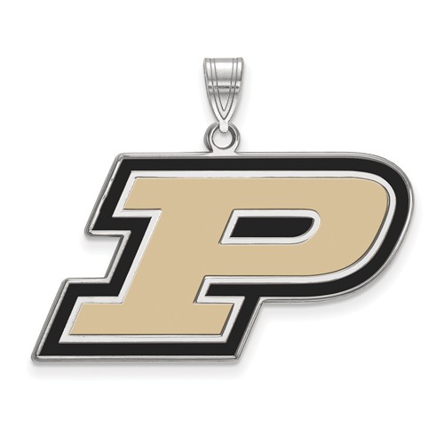 Sterling Silver Purdue University P Enamel Pendant 1in