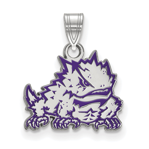 Silver 1/2in Texas Christian University Horned Frog Enamel Pendant
