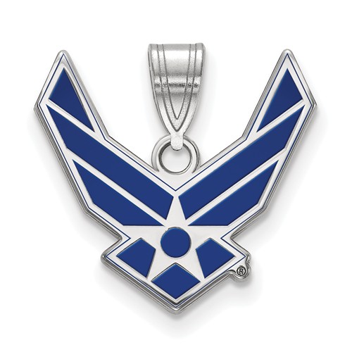 Sterling Silver Blue Enamel US Air Force Symbol Pendant 5/8in