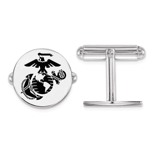 Sterling Silver Back Epoxy USMC Eagle Globe and Anchor Disc Cuff Links