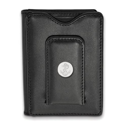 US Naval Academy Leather Wallet with Sterling Silver Anchor Accent