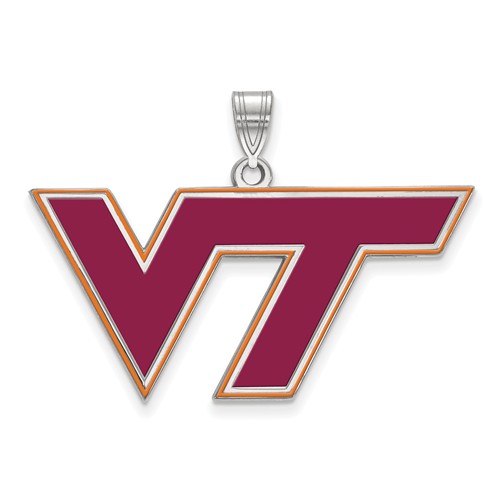 Sterling Silver Virginia Tech VT Enamel Pendant 3/4in