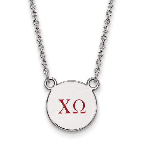 Sterling Silver Chi Omega Disc Pendant with Red Letters Necklace