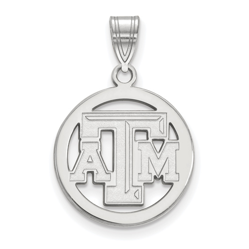 Sterling Silver 5/8in Texas A&M University Pendant in Circle