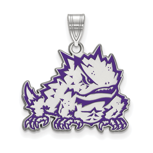 Silver 5/8in Texas Christian University Horned Frog Enamel Pendant